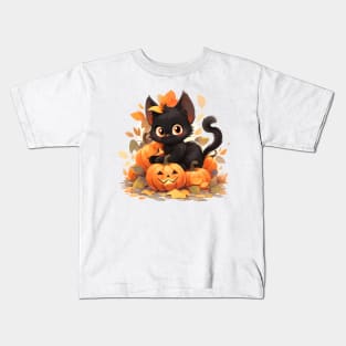 Happy Black Halloween Cat Kids T-Shirt